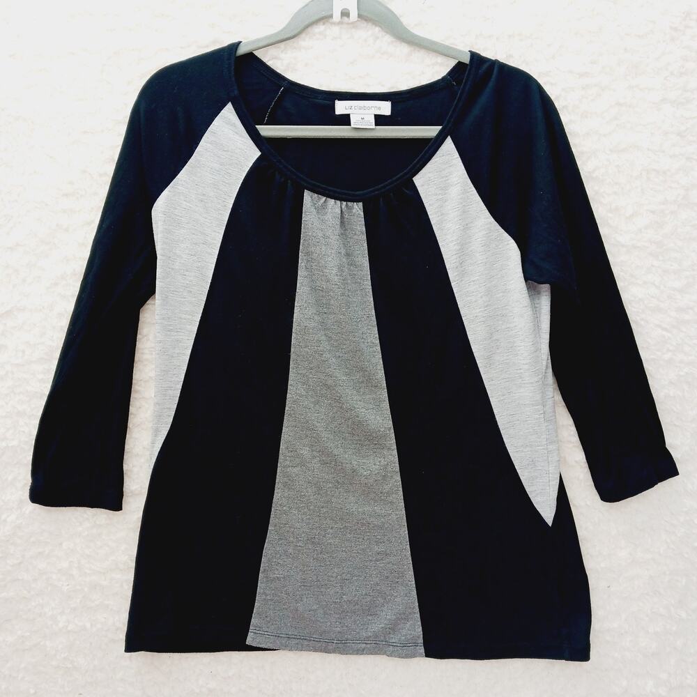 T-Shirt Women Colorblock Black Gray White Minimalist Modern Capsule Casual Sz M